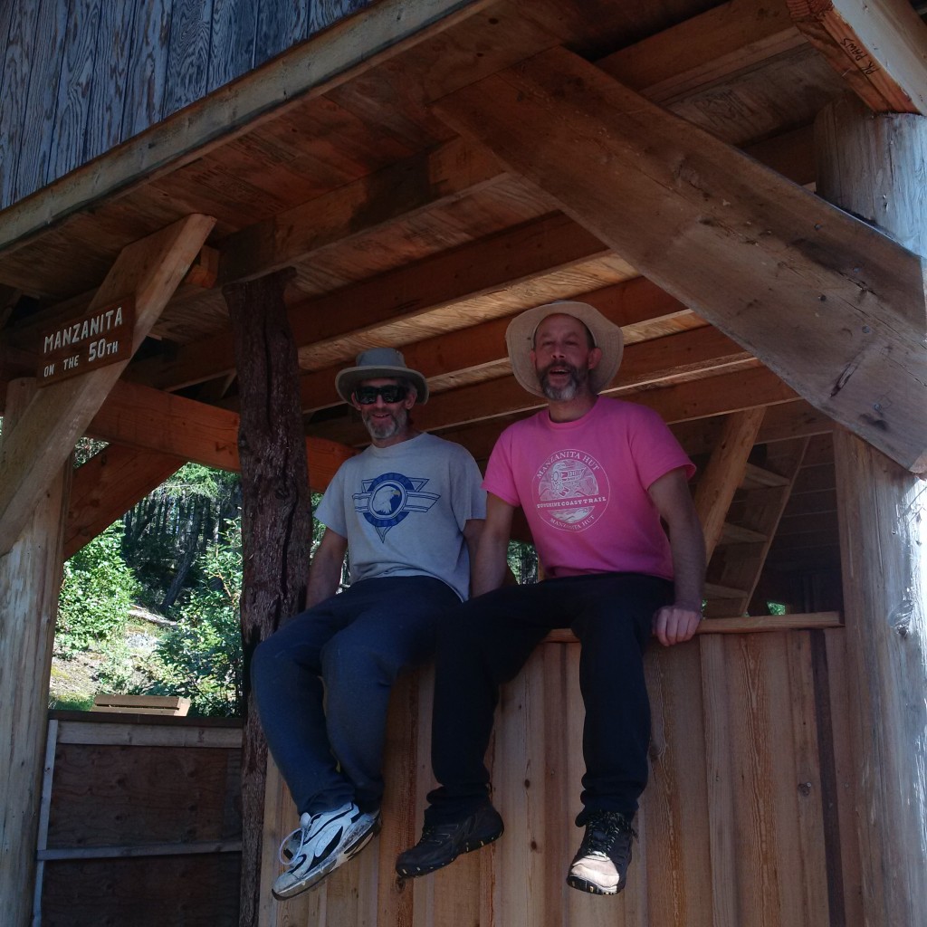 André and Chris at Manzanita Hut. Chris is even wearing his SCT Manzanita Hut t-shirt!