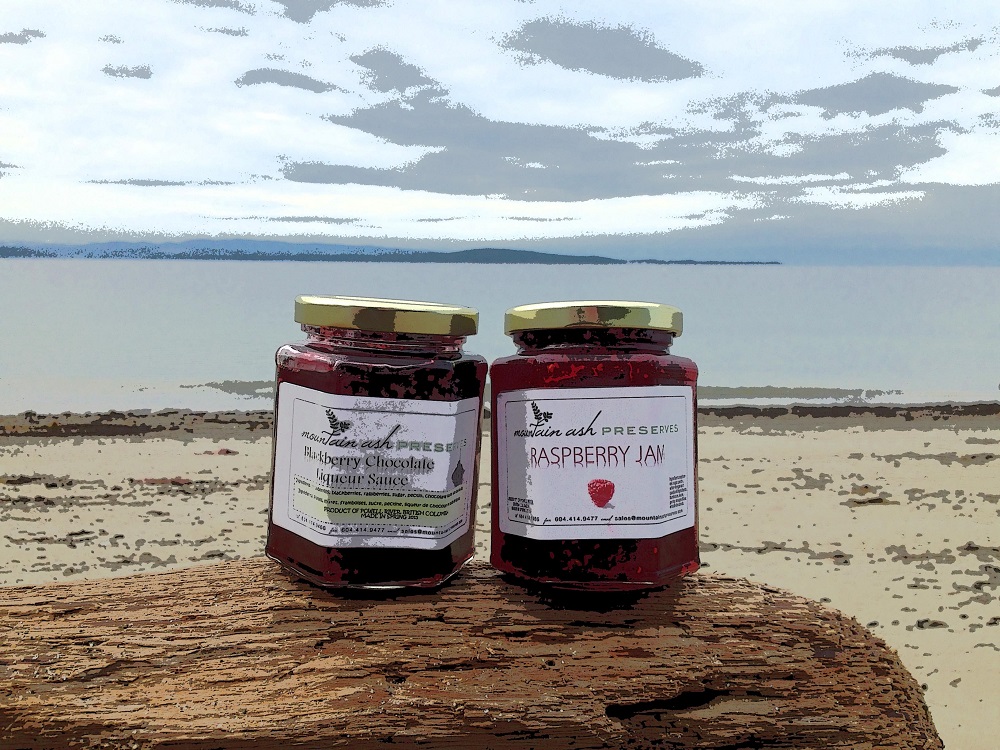 Raspberry Jam made with Coast Berry fruit + Blackberry Chocolate Liqueur Sauce