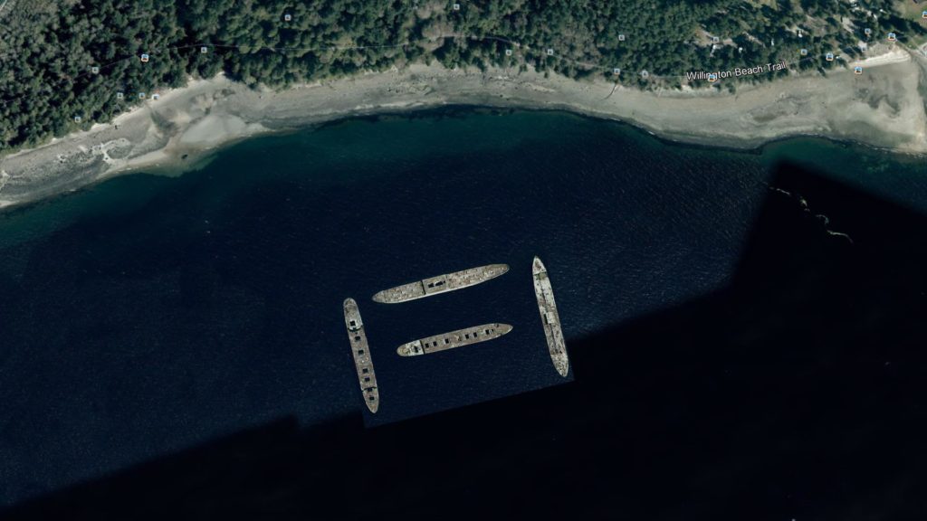 aerial view of the soon-to-be sunken Hulks